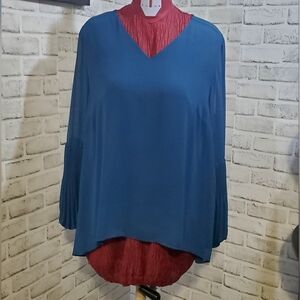 Alfani Blue lined Top With Bubble Sleeves Size L